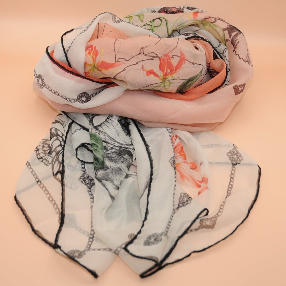 Alexander McQueen Silk Chiffon Scarf 54"  - Botanical/Floral Scarf Print